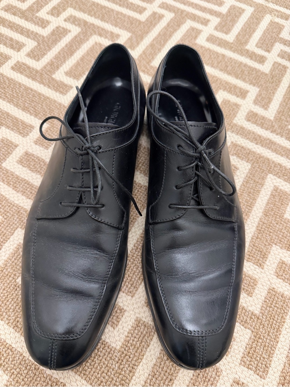 Giorgio Armani Black Leather Lace-Up Derby Shoes